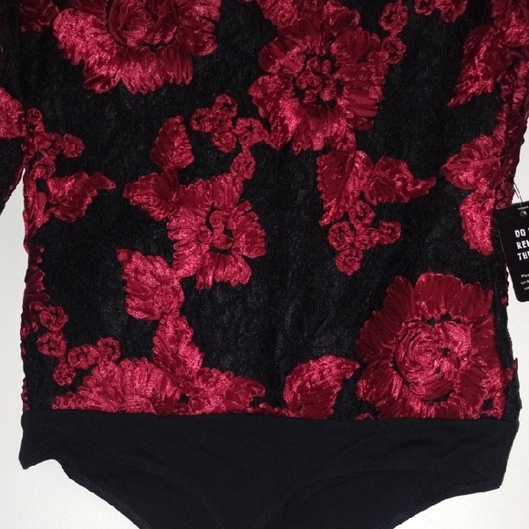 Express Red and Black Lace Floral Bodysuit - Picture 10 of 15